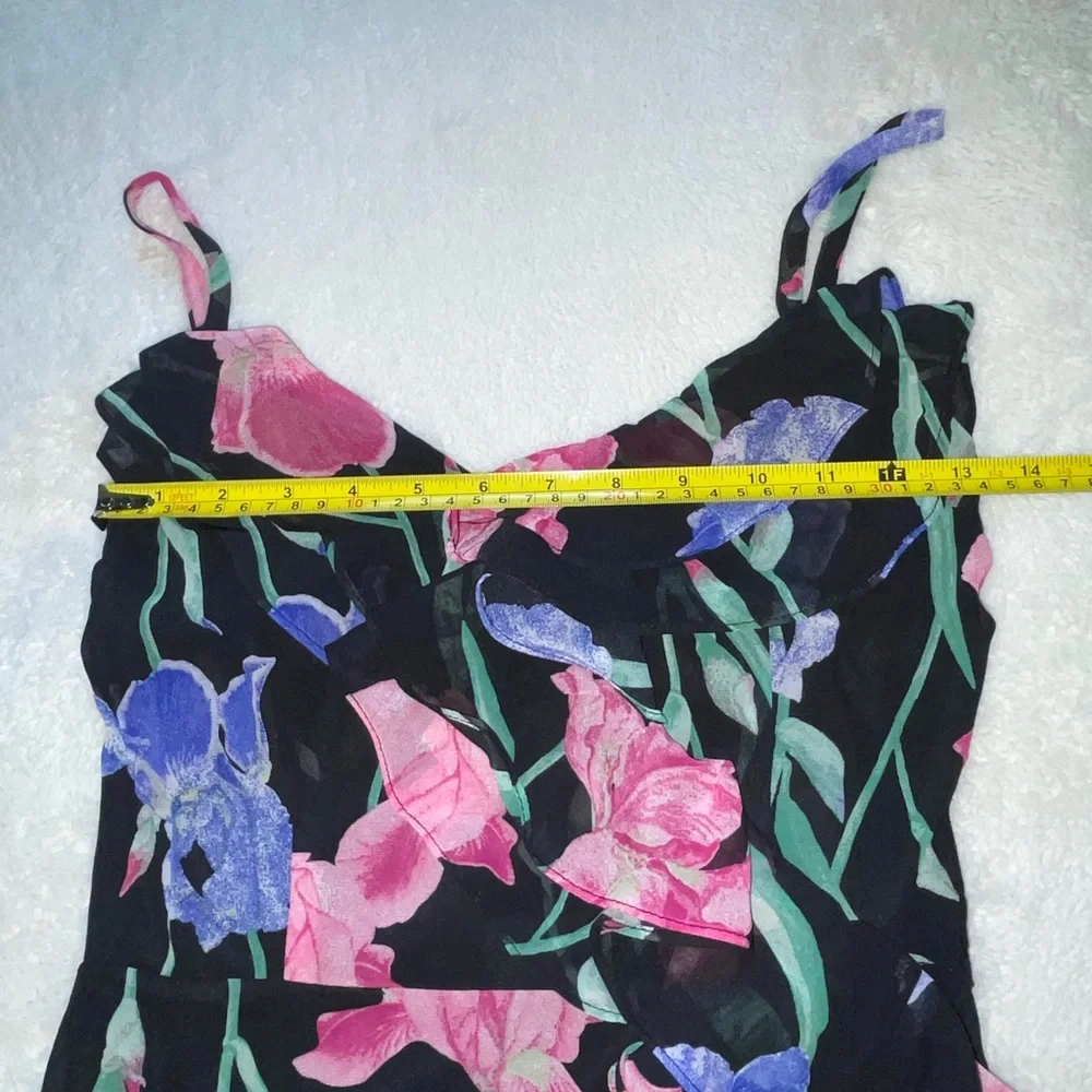 Lulu’s Elegant Bliss Black Dark Floral‎ Print Ruffled Sleeveless Maxi Dress - Picture 8 of 10